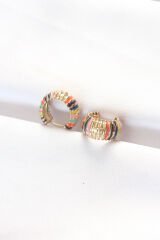 Pirinç Gold Renkli Mineli Oval Minimal Küpe