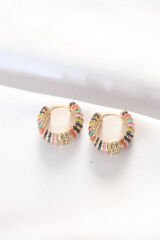 Pirinç Gold Renkli Mineli Oval Minimal Küpe