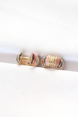 Pirinç Gold Renkli Mineli Oval Minimal Küpe