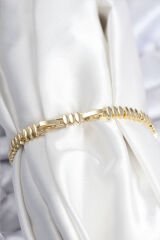 Pirinç VIP Seri Gold Renk Zirkon Taşlı Arpa Model Kadın Bileklik