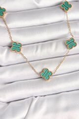 316L Çelik Gold Renk Zincir Yeşil Yonca Model Kadın Kolye