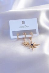 Gold Renk Zirkon Taşlı Kutup Yıldızı Model Kadın Küpe