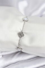 316L Çelik Gümüş Renk Beyaz ve Zirkon Taşlı Baby Boy Yonca Kadın Bileklik