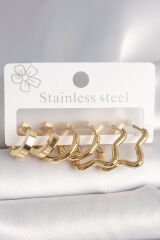 316L Çelik Gold Renk Yıldız Halka Model Kadın Küpe Seti