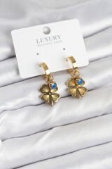 316L Çelik Nazarlı Yonca Model Kadın Küpe