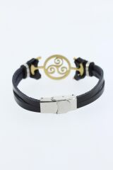 Gold Renk Metal Aksesuarlı Siyah Renk Deri Erkek Bileklik