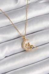 316L Çelik Gold Renk Zincir Zirkon Taşlı Peri Figür Kadın Kolye