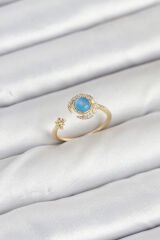 Pirinç Gold Renk Zirkon Taşlı Ay Yıldız Kadın Yüzük