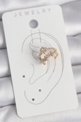 Pirinç Gold Renk Zirkon Taşlı Yıldız Model Kadın Kıkırdak Küpe
