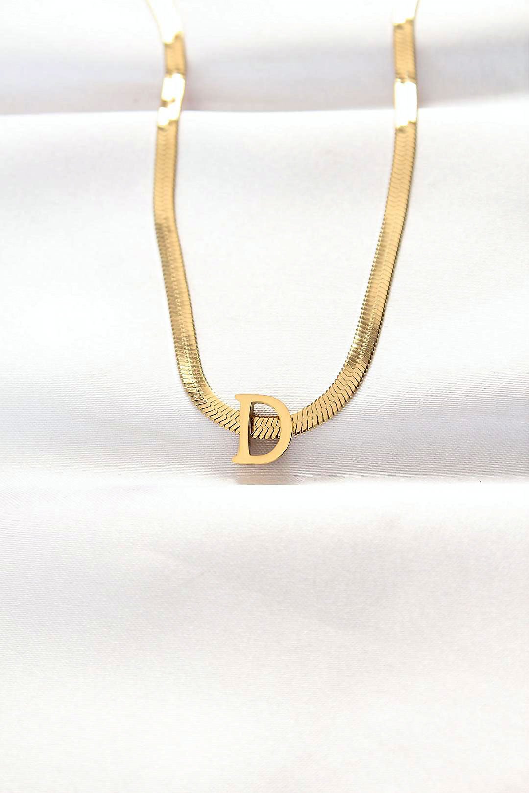 316L Çelik D Harfli Gold Renk İtalyan Zincirli Kolye