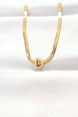 316L Çelik D Harfli Gold Renk İtalyan Zincirli Kolye