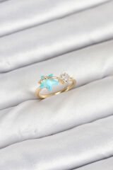 Pirinç Gold Renk Mavi Yıldızlı Model Kadın Yüzük