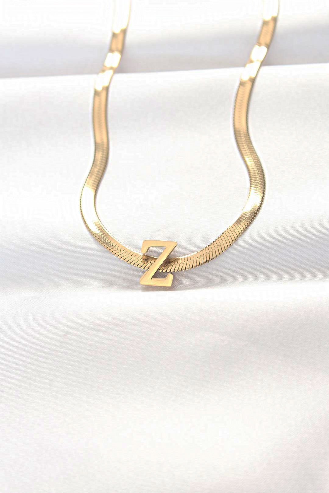 316L Çelik Z Harfli Gold Renk İtalyan Zincirli Kolye