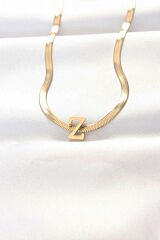316L Çelik Z Harfli Gold Renk İtalyan Zincirli Kolye