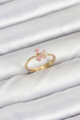 Pirinç Gold Renk Pembe Kelebek Kadın Yüzük