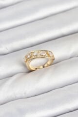 Pirinç Gold Renk Zirkon Taşlı Kadın Yüzük
