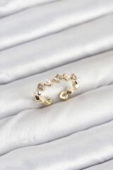 Pirinç Gold Renk Zirkon Taşlı İncili Kadın Yüzük