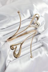 Pirinç Kalp Model Gold Renk Kadın Pazu Bileklik