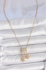 316L Çelik Gold Renk Sallantı Zirkon Taşlı Yıldız Güneş Figür Charm Kadın Kolye