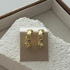 14k Altın Renginde Yuvarlak Taşlı Küpe