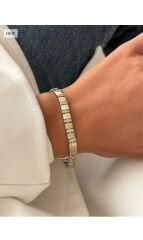 14k Altın Renginde Dikdörtgen Zirkon Detaylı Bileklik