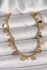 316L Çelik Gold Renk Zincir Çoklu Pul Model Topçuk Detay Kadın Bileklik