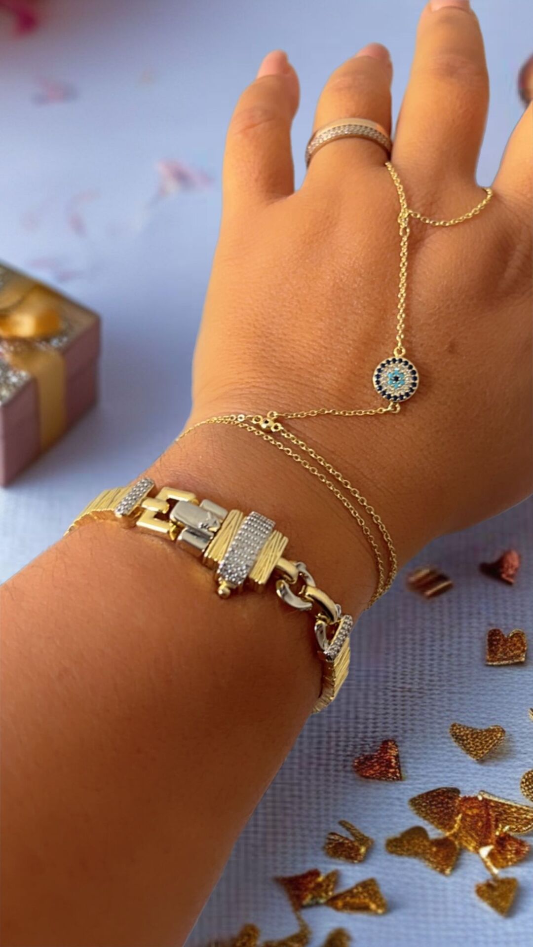 14k Altın Renginde Zirkon Detay Luxury Bileklik