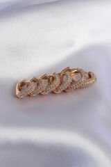Gold Renk Kare Model Zirkon Taşlı Pirinç Kadın Küpe Seti
