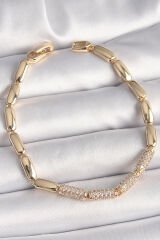 Pirinç Gold Renk Zirkon Taşlı Arpa Zincir Model Kadın Bileklik