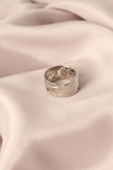 Gümüş Renk Metal Zirkon Taşlı Ayarlanabilir Kadın Yüzük