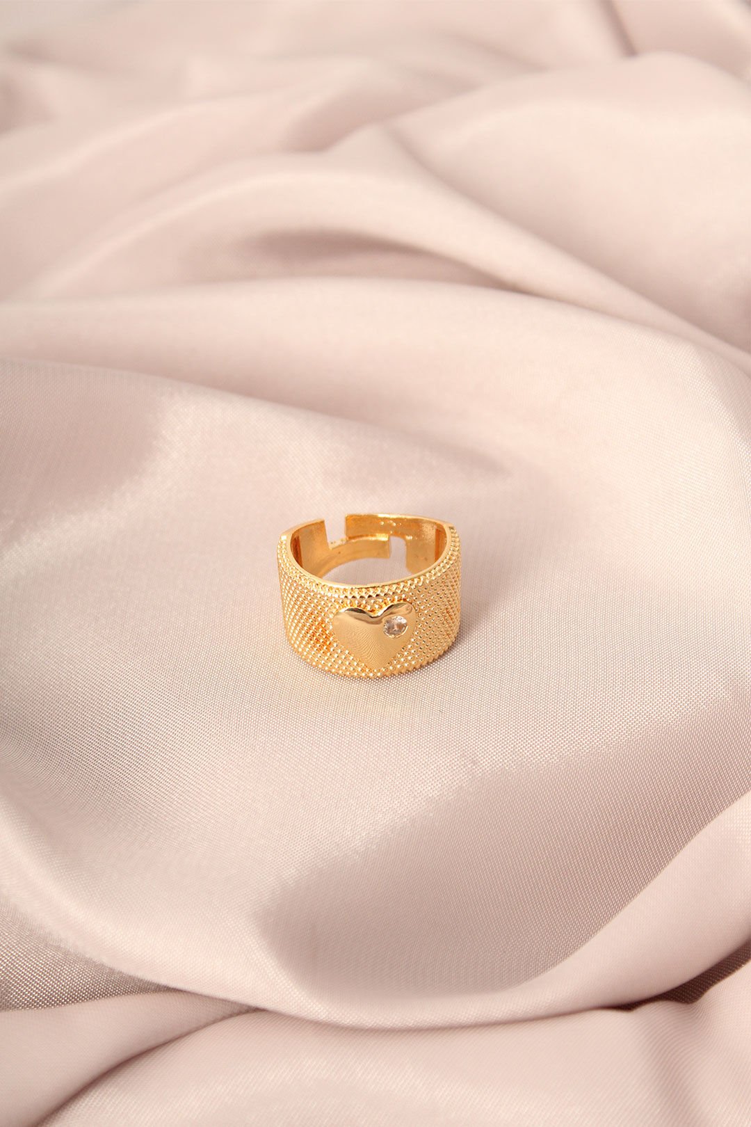 Gold Renk Metal Zirkon Taşlı Kalp Model Ayarlanabilir Kadın Yüzük