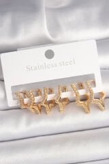 Pirinç Gold Renk Zirkon Taşlı 3 Çift Yıldız Model Kadın Küpe