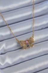 316L Çelik Gold Kurdele Model Zirkon Taşlı Kadın Kolye