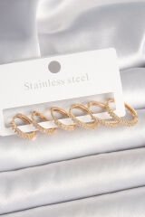 Pirinç Gold Renk Zirkon Taşlı 3 Çift Halka Model Kadın Küpe