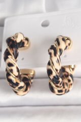 Pirinç Gold Renk Sarmal Leopar Desen Halka Model Kadın Küpe
