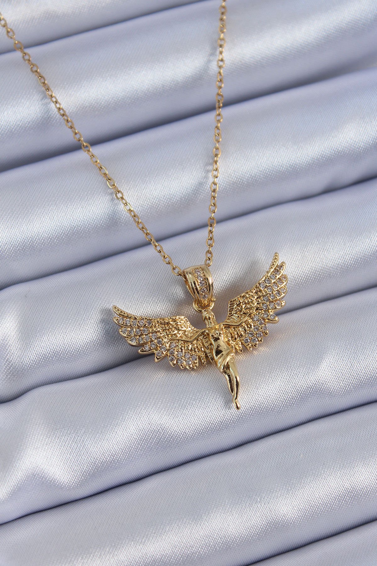 316L Çelik Gold Renk Zirkon Taşlı Kelebek Model Kadın Kolye