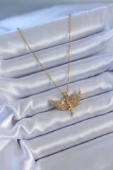 316L Çelik Gold Renk Zirkon Taşlı Kelebek Model Kadın Kolye