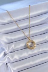 316L Çelik Gold Renk Zirkon Taşlı Model Kadın Kolye