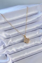 316L Çelik Gold Renk Zirkon Taşlı Yonca Model Kadın Kolye
