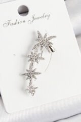 Pirinç Kutup Yıldızı Model Gümüş Renk Sağ Kıkırdak Küpe