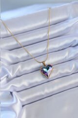 316L Çelik Gold Renk Kristal Taşlı Kalp Model Kadın Kolye