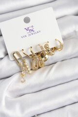 Pirinç Zİrkon Taşlı Dikdörtgen Model Gümüş Renk 3'lü Çift Kadın Küpe