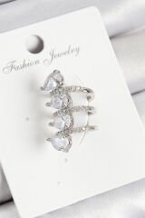 Pirinç Zirkon Taşlı Damla Model Gümüş Renk Sağ Kıkırdak Küpe