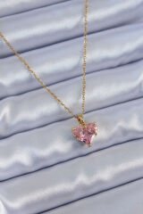 316L Çelik Gold Renk Kristal Kalp Model Kadın Kolye