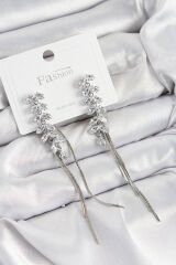 Pirinç Zirkon Taşlı Sallantılı Model Gümüş Renk 925 Ayar Gümüş Çivi Kadın Küpe