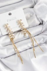 Pirinç Zirkon Taşlı Sallantılı Model Gold Renk 925 Ayar Gümüş Çivi Kadın Küpe