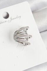 Pirinç Zirkon Taşlı Yay Model Gümüş Renk Sağ Kıkırdak Küpe