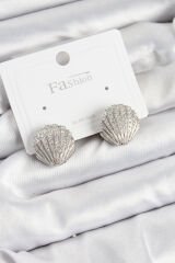 Pirinç Zirkon Taşlı İstiridye Model Gümüş Renk 925 Ayar Gümüş Çivi Kadın Küpe