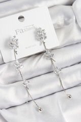 Pirinç Zirkon Taşlı Sallantılı  Model Gümüş Renk 925 Ayar Gümüş Çivi Kadın Küpe