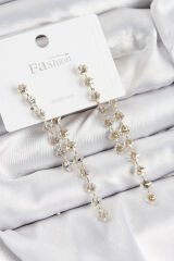 Pirinç Zirkon Taşlı Sallantılı  Model Gold Renk 925 Ayar Gümüş Çivi Kadın Küpe